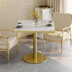 31.5'' Square Modern Dinning Table with Sintered Stone Tabletop, Golden Edge & Pedestal Base, Bistro Tulip Table for 2-4 Person for Dining Room/Cafe/Small Spaces/Restaurant (Crystal Onyx)