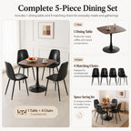 Table with 4 Chairs, Wooden Round Dining Table Set | Space-Saving Set，Wood-Grain Finish，Rounded Edges，ErgonomicComfort