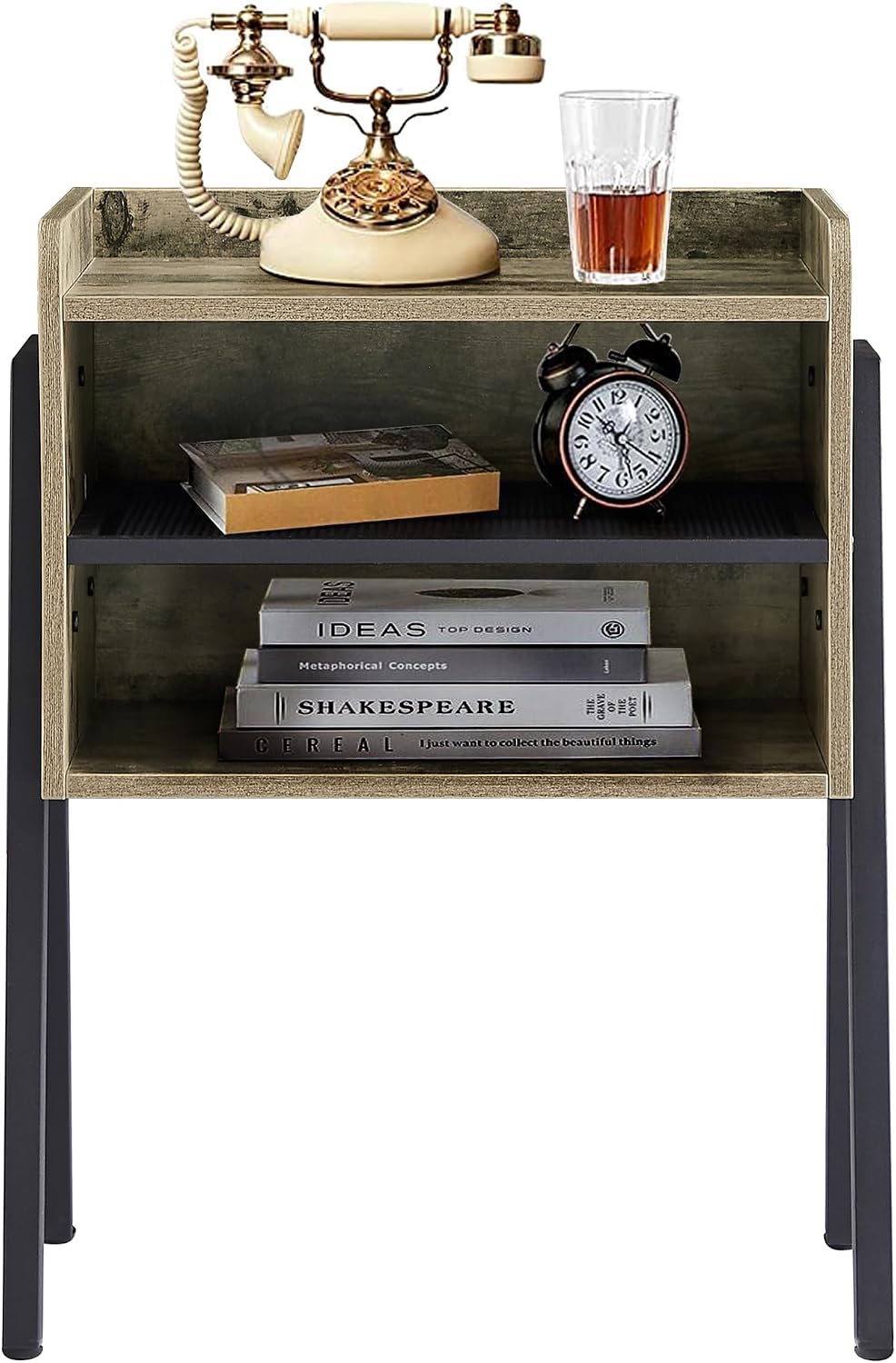VECELO Night Stand Industrial End Table,Stackable Accent Furniture Bedside Table with 2-Tier Open Storage Space Side Table Nightstands for Bedroom, Living Room