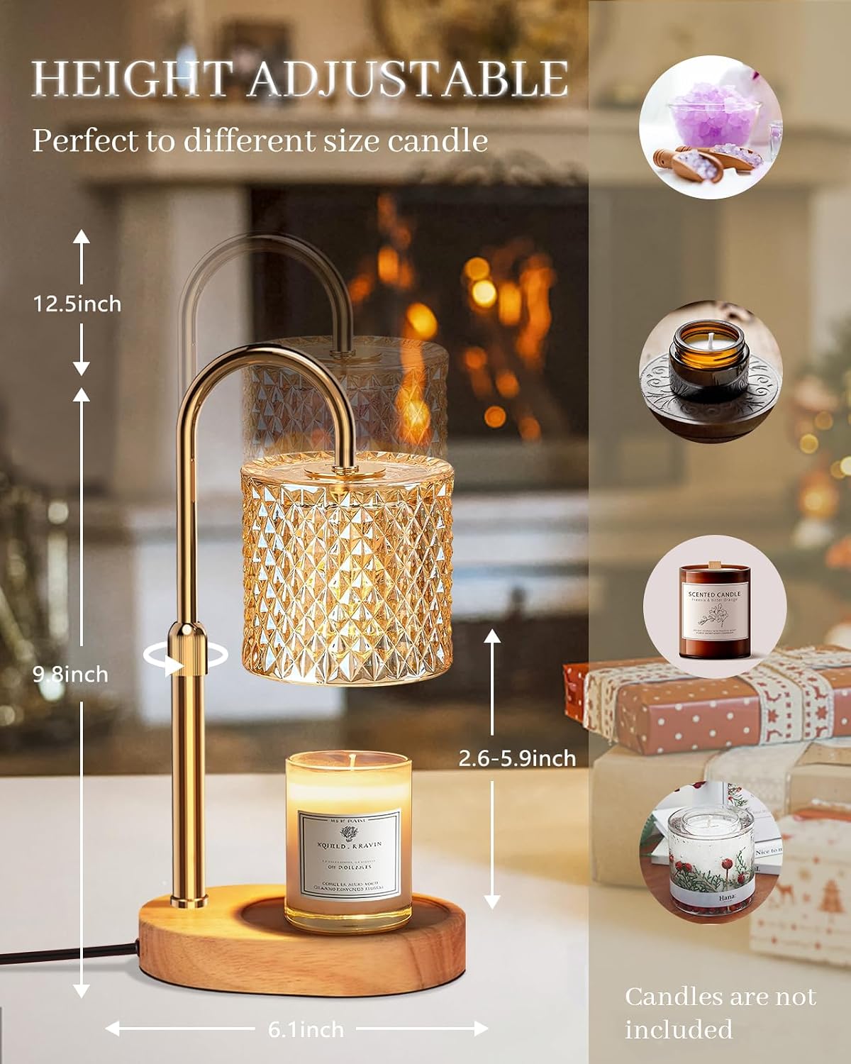 Candle Warmer Lamp with Timer Dimmer Adjustable Height for New Home Decor, Birthday Gifts for Women,Candle Warmer for Women Mom Christmas Mother's Day Gfit