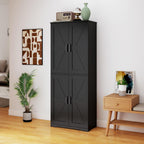Farmhouse Storage Cabinet with 4 Door, Kitchen Pantry Storage with 4 Adjustable Shelves Wooden Cupboard for Kitchen, Dining Room, Living Room, Bathroom (Black)