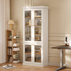 70.8" Tall Farmhouse Kitchen Pantry Cabinet with Glass Doors, Modular Wooden Storage Cabinet with 6-Tier Adjustable Shelves, Hutch for Kitchen or Living Room, Set of 3, White