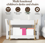 Kids 4‑in‑1 Wooden Table & 2 Chairs Set Brown | 4‑in‑1 double‑sided tabletop, multi‑storage, burr‑free wood, waterproof finish, for kids drawing reading craft activities