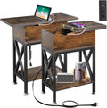 TooCust End Tables Living Room Set of 2, Side Table with Charging Station Flip Top, 11"D x 24"W x 23"H, Narrow Side Table with 5.3" Deep Drawer, Couch End Tables Set of 2, Steel X-Frame, Rustic Brown
