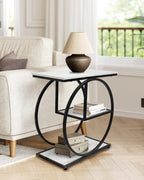 AT-VALY Pair of 2 Side Table with Storage Shelves,3-Tier End Table, Small Sofa Side Table for Living Room, Bedroom (Black)