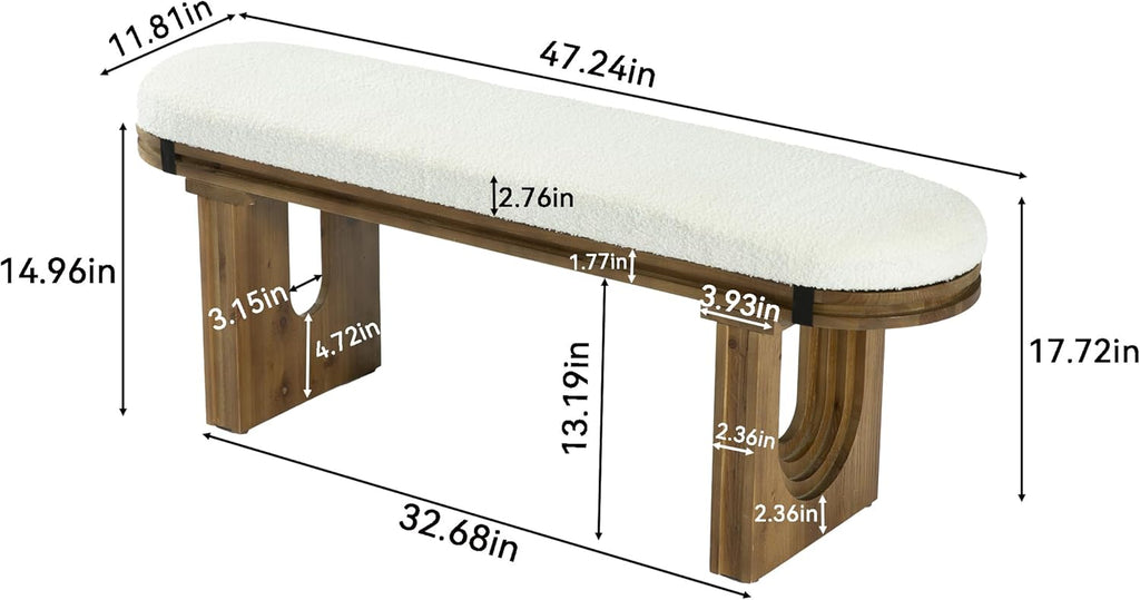 LITTLE TREE Solid Wood Bench, 47.24" End of Bed Bench, Entryway Bench with Upholstered for Hallway, Living Room, Bedroom, Kitchen