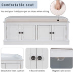 SOFTSEA 42.7" Shoe Bench with Padded Seat Cushion, 2-Tier Entryway Bench with 4 White Doors and Adjustable Shelves, Shoe Cabinet for Entryway, Bedroom, Living Room, White