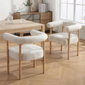 BESTANO Mid-Century Modern Dining Chairs Set of 2 Armrest Barrel Dining Chairs Side Chairs with Curved Back, Upholstered Wood Armchairs for Kitchen, Sherpa White