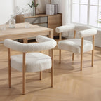 BESTANO Mid-Century Modern Dining Chairs Set of 2 Armrest Barrel Dining Chairs Side Chairs with Curved Back, Upholstered Wood Armchairs for Kitchen, Sherpa White