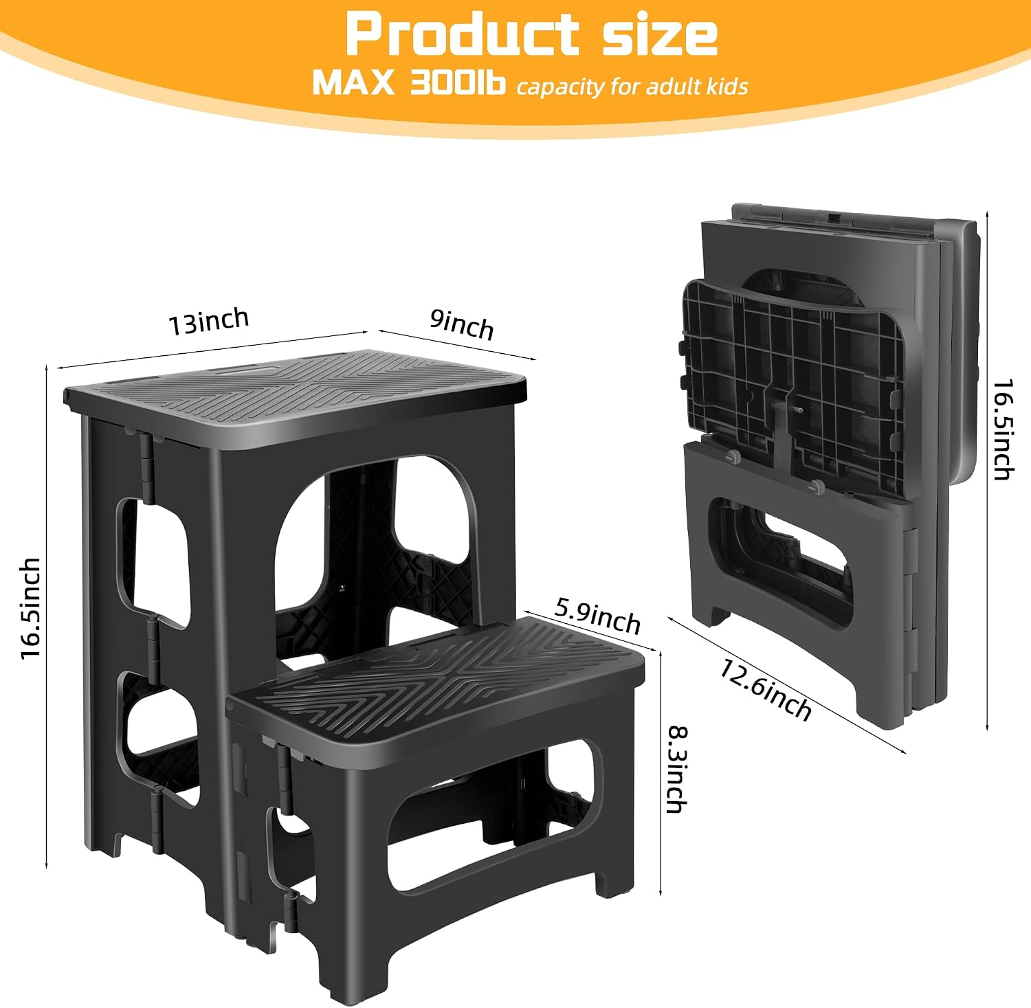 2 Stool Portable Footstool Multifunctional Collapsible, Anti-Slip | 300LB Capacity Collapsible RV Step Stool, Portable Multifunctional Foot Stool for RV, Home, Kitchen, Bedroom & Bathroom