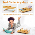 Couch Tray Insert for Middle Seat, Bamboo Couch Table with 2 Cup Holders, Fits Armless Sofa & Sectionals, Fold-Flat Tray for Drinks, Snacks & Remotes, Natural Bamboo