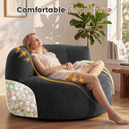 MASVIS Bean Bag Chair,3ft Memory Foam Bean Bag Chair for Adults Kids Teens,Soft Velvet Comfy Floor Chair with Supportive Backrest,Lazy Sofa Lounge Chair for Living Room Game Room,Portable Sofa,Grey