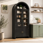 71" Tall Arched Kitchen Pantry Cabinet, Modern Farmhouse Wood Kitchens Storage Cabinets, Cupboard for Dining Room, Kitchen, Bathroom, Black