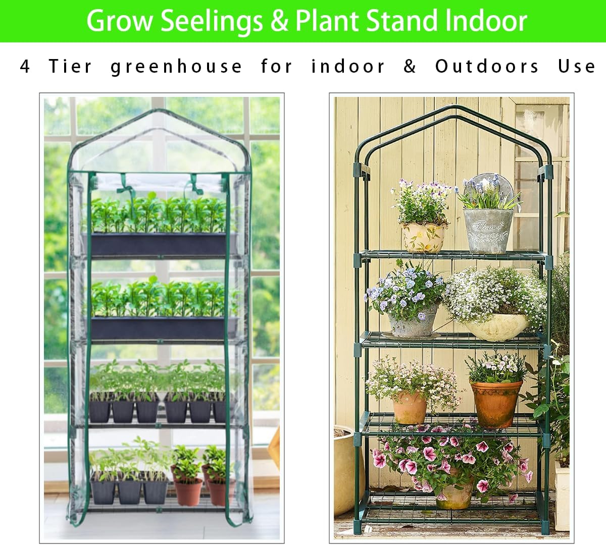 4-Tier Mini Greenhouse, Green House for Flower Indoor Outdoor, Portable Plant Outdoor Cage with Heavy Duty PVC Clear Cover & Steel Frame,Greenhouse for Seed Starting, Mushroom,Vegetables
