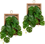 DILATATA Artificial Hanging Plants with Wooden Frame 2 Pack Faux Monstera Leaves Hanging Vine Greenery Plants for Living Room Bedroom Farmhouse Office Home Decor