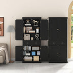 DORTALA 72” Tall Kitchen Pantry Cabinet, Wood Storage Cupboard w/ 4 Adjustable Shelves, 2 Cabinets & Drawer, Utility Freestanding Storage Cabinet for Kitchen, Hallway, Living Room, Black