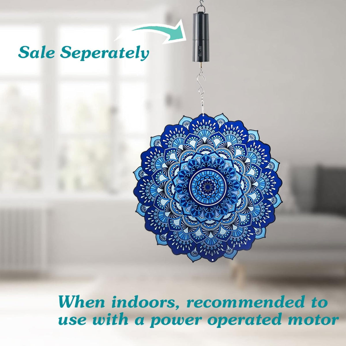 Wind Spinner Yard Art Garden Decor 3D Stainless Steel Metal Sculptures Kinetic Hanging Whirligigs Blue Mandala Decorations Backyard Outside Indoor Outdoor Patio Ornaments Clearance Windmill