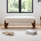 Ya-Home Modern Boucle Bedroom Bench, 50” Upholstered End of Bed Bench with Comfy Seat/Solid Wood Legs, Wooden Entryway Window Ottoman Bench for Living Room/Hallway, Beige
