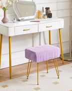IBUYKE Makeup Vanity Stool, Velvet Rectangular Footrest, Purple LG-51V | Ottoman Side Dressing Table Seat Pouf Couch chair Golden Steel Legs