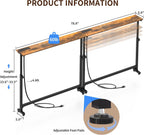 2 Pack Behind Couch Table with Charging Station, 78.8" Long Narrow Sofa Table, 8-Level Adjustable Height (23.6"-33.5"), Slim Side Table with USB-C & Outlets for Living Room, Rustic Brown