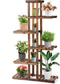 COSTWAY 6-Tier Multifunctional Wood Flower Stand, Shelf Holder for Multiple Plants, Freestanding Plant Rack for Garden, Patio, Balcony, Living Room, Indoor, Outdoor (29.5''x10''x55.5'')