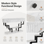 47.3" Console Table with Fluted Drawers, 3-Tier Modern Entryway Table with Geometric Black Metal Frame, Luxury Sofa Table for Living Room, Hallway, Foyer（White Marble Texture