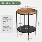 Tribesigns Round Side Table, 2-Tier End Table with Solid Wood and Metal, Industrial Nightstand for Small Spaces, Living Room, Bedroom, Study Room (Rustic Brown)