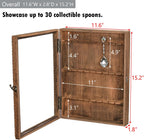 Ikee Design Wooden 30-Souvenir Spoon Display Case Cabinet, Wall-Mounted Tea Spoon Rack with Tempered Glass Door Suitable for Collection Display, Brown Color, 13.4W x 2.6D x 15.7H in