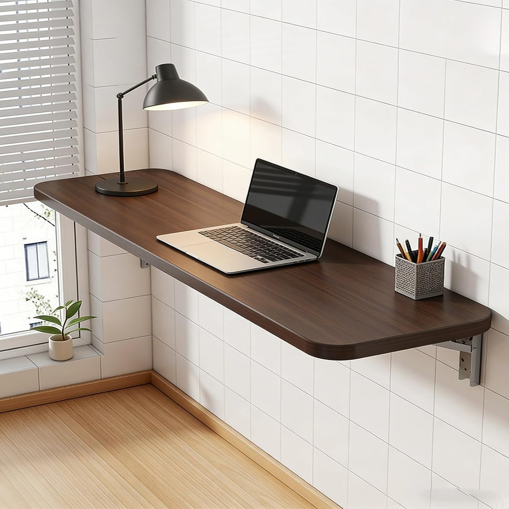 Wall Mounted Drop Leaf Table, Sturdy Wood with Heavy Duty Bracket, Foldable Space Saving for Home Office, Laundry Room(Warm White,100 * 40cm/39.3 * 15.7in)