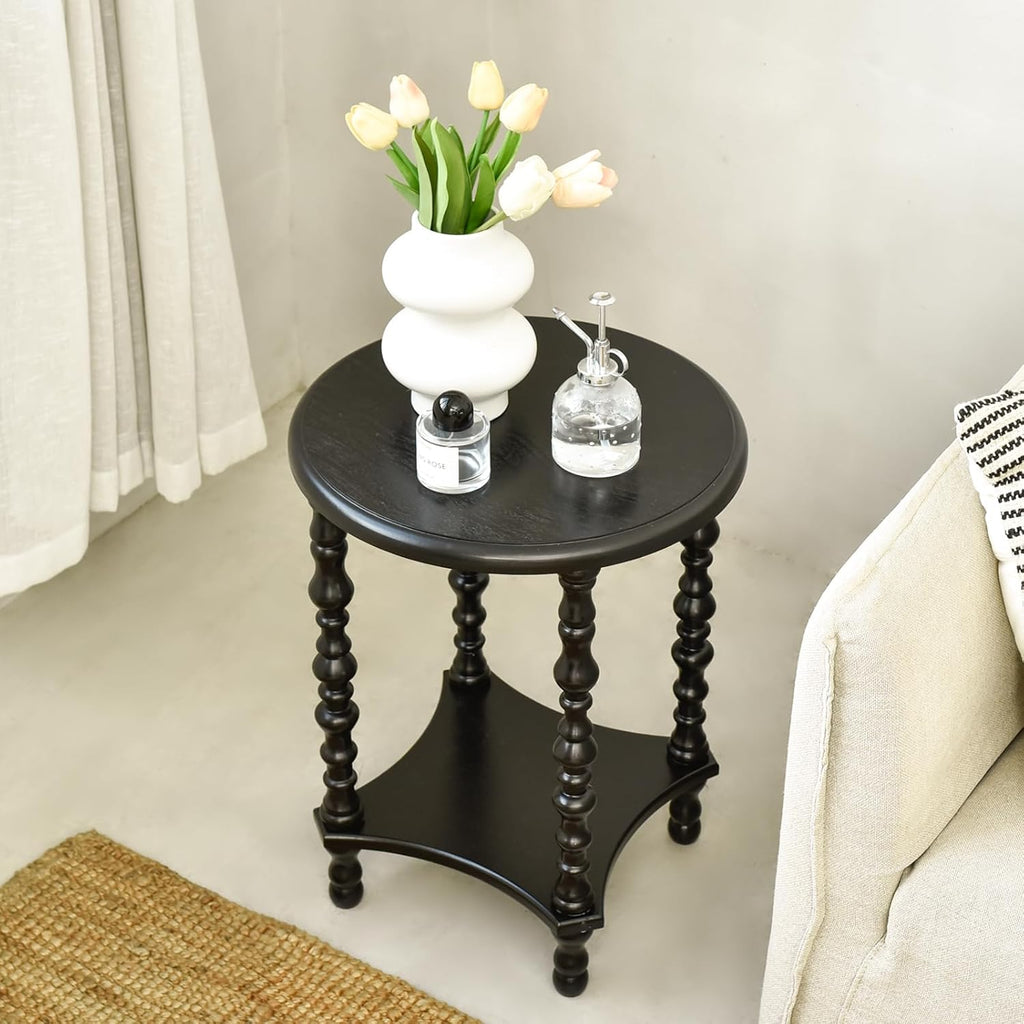 2-Tier End Table, Small Night Stand, Side Table, Bedside Table with Storage Shelf, Coffee Tables for Small Spaces, Bedroom, Living Room (Black)