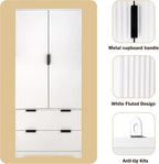 roomfitters 72" Tall Fluted Kitchen Pantry Cabinet with 2 Large Deep Drawers & 8 Door Spice Racks, White