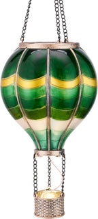 TERESA'S COLLECTIONS Hot Air Balloon Solar Lantern for Outdoor Garden Decor, Hanging Flickering Flame Outdoor Lights for Trees, Green St Patrick's Day Decorations for Party Father's Gift