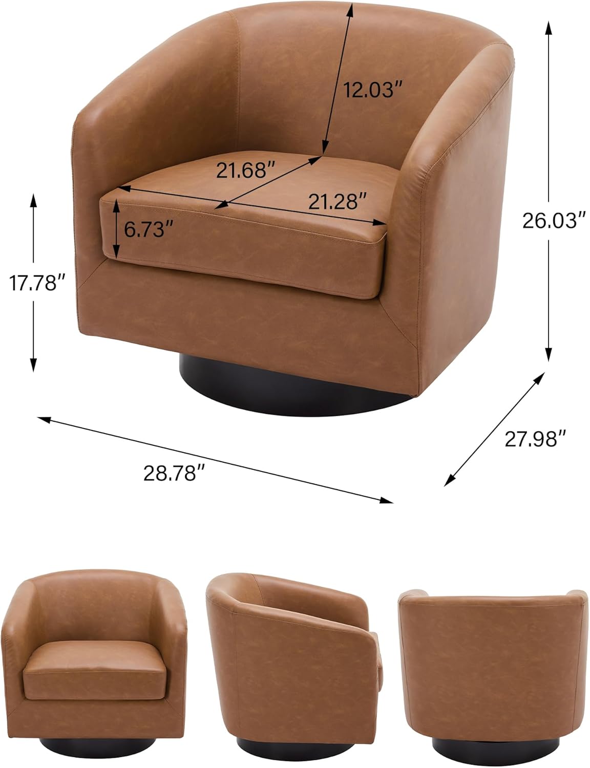 Swivel Barrel Accent Chair, Modern Round Chenille Fabric Arm Chair for Living Room, Bedroom, Comfy Club Reading Chairs for Adults