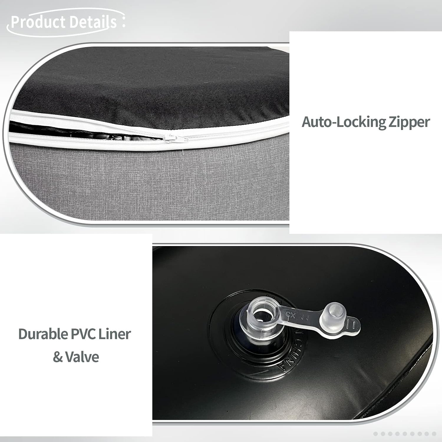Indoor/Outdoor Inflatable Ottoman D21 x H9 inch, Round Footstool Inflatable Foot Rest Ottoman with Handle, Portable Pouf for Patio, Garden, Camping, Home, Textured Gray