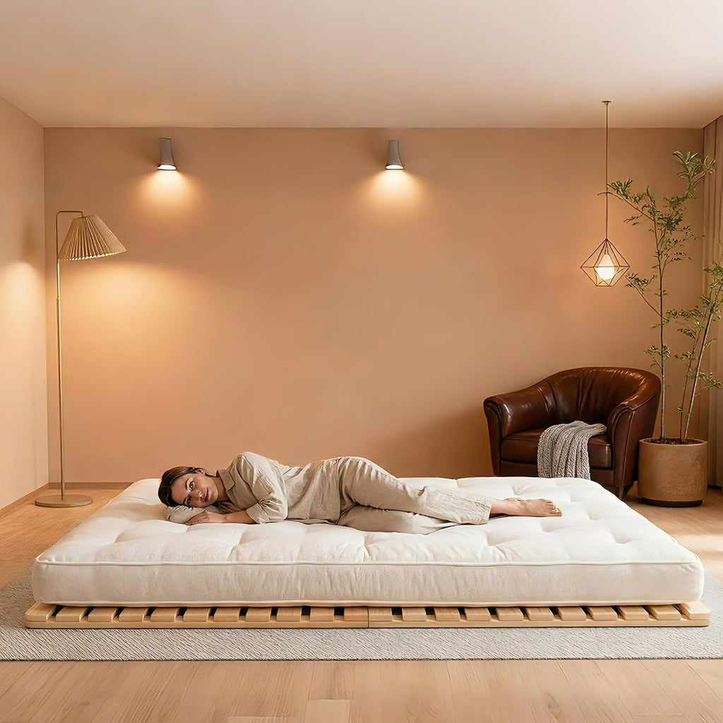 LILYPELLE Floor Bed Frame Full, Foldable Tatami Bed Frame Futon Frame | Breathable Moisture-Proof Bed Plate, Wood Slatted Floor Bed Frame, Japanese Floor Beds for Floor Sleeping & Futon Mattress