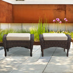 Belord Outdoor Ottomans for Patio Foot Rest - 25 Inch PE Wicker Foot Stool Set of 2 with Removable Cushions for Patio Furniture Sets,All Weather Rattan Ottoman for Balcony Deck Backyard Brown
