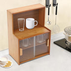 Kitchen Storage Cabinet with Sliding Doors, Bamboo Kitchen Pantry Sideboard, Adjustable Shelf Height, Semi-Clear Glass, for Spice Jars, Kitchen Utensils, Cups, Props, 17.7"x11"x24" (Tawny)