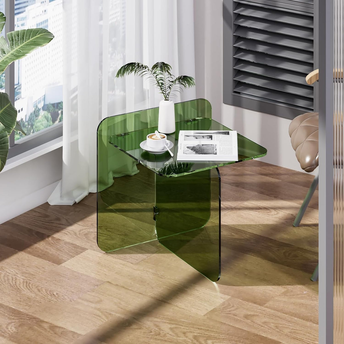 Acrylic Side Table, End Table Clear Modern Bedside Table for Bedroom Living Room, Lucite Nightstand (Clear, 19.7" × 19.7" × 18")