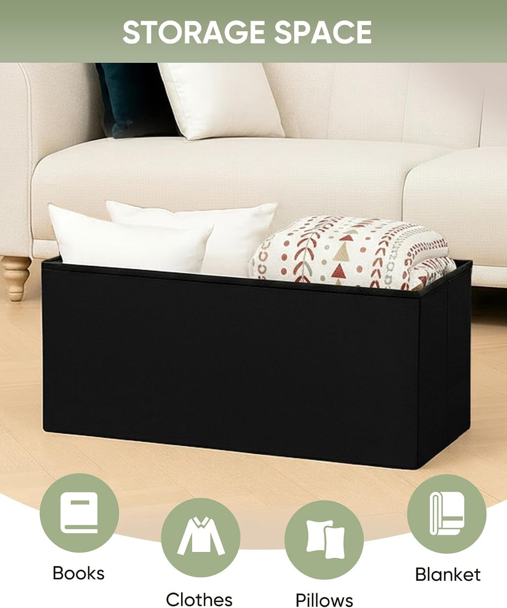 B FSOBEIIALEO Storage Ottoman Bench, 30" Velvet Ottoman with Storage, Black | Storage Chest, Luxury Tufted Foldable Long Storage Bench for Bedroom , Living Room, Entryway, End of bed