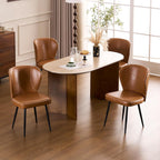 Dining Chairs Set of 2, Upholstered Synthetic Leather Kitchen Chairs, Mid-Century Modern Dining Room Chairs with Thick Cushion, Stitching Backrest and Metal Legs, Brown