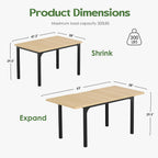 Extendable Dining Table, Rectangle Kitchen Table for 4-8 People, Modern Wooden Dinner Table with Strong Metal Legs, Space Saving Expandable Dining Room Table for Restaurant, Conference, Natural