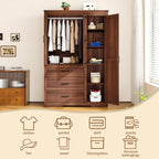 70" Tall Wardrobe Closet with 3 Doors & 3 Drawers, Farmhouse Armoire with Hanging Rod, Wooden Armoire Wardrobe Closet for Bedroom, Freestanding Clothing Storage Cabinet, Brown
