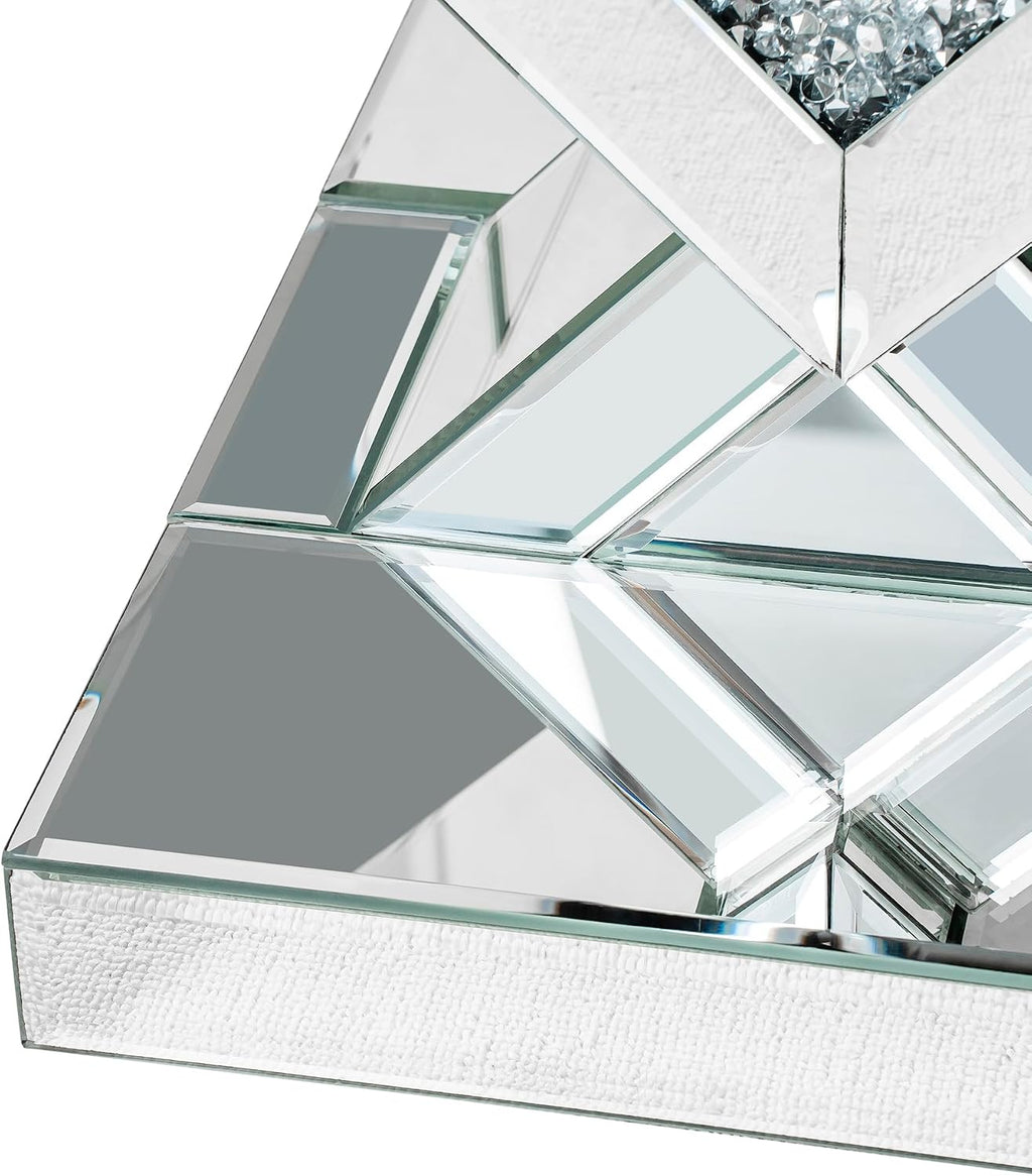 SHYFOY Glass End Tables Living Room, Glam Square Mirrored Side Table with Crushed Fax Diamond Inlay, HD Mirror Pedestal Stand, 24in Height Silver Small Accent Table for Living Room, Fully Assembled
