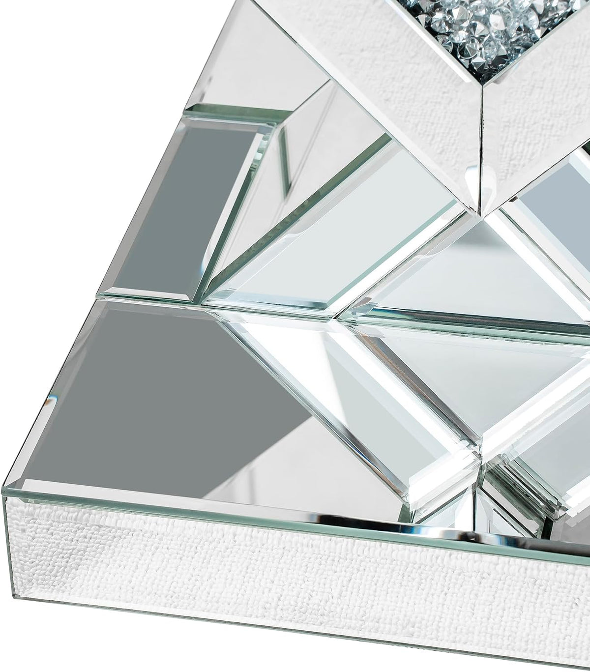 SHYFOY Glass End Tables Living Room, Glam Square Mirrored Side Table with Crushed Fax Diamond Inlay, HD Mirror Pedestal Stand, 24in Height Silver Small Accent Table for Living Room, Fully Assembled