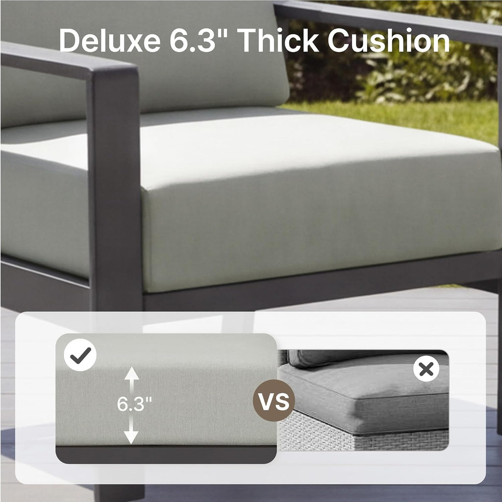 KISLOT Aluminum Outdoor Patio Furniture Armchairs,Outside Patio Sofa with Washable Thick Cushion, Patio Sofa Couch Set of 2 for Porch, Balcony, Deck, Yard,Gray Aluminum Frame