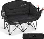KingCamp Double Camping Chair, Heavy Duty 660lbs Folding 2 Person Chair | Portable Loveseat Couch Padded Comfortable Two Seat with Cup Holder&Carry Bag for Outdoor Lawn Backyard, Black