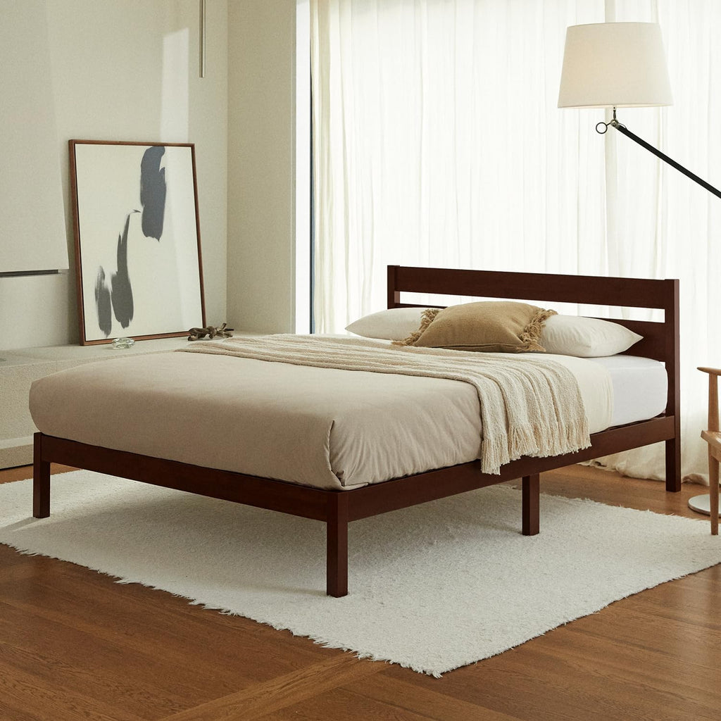 LIFEMENT Classic Wood Platform Bed Frame with Headboard, Essential, Noise Free, Under Bed Storage, No Box Spring Needed, Easy Assembly (Walnut, Queen (U.S. Standard))