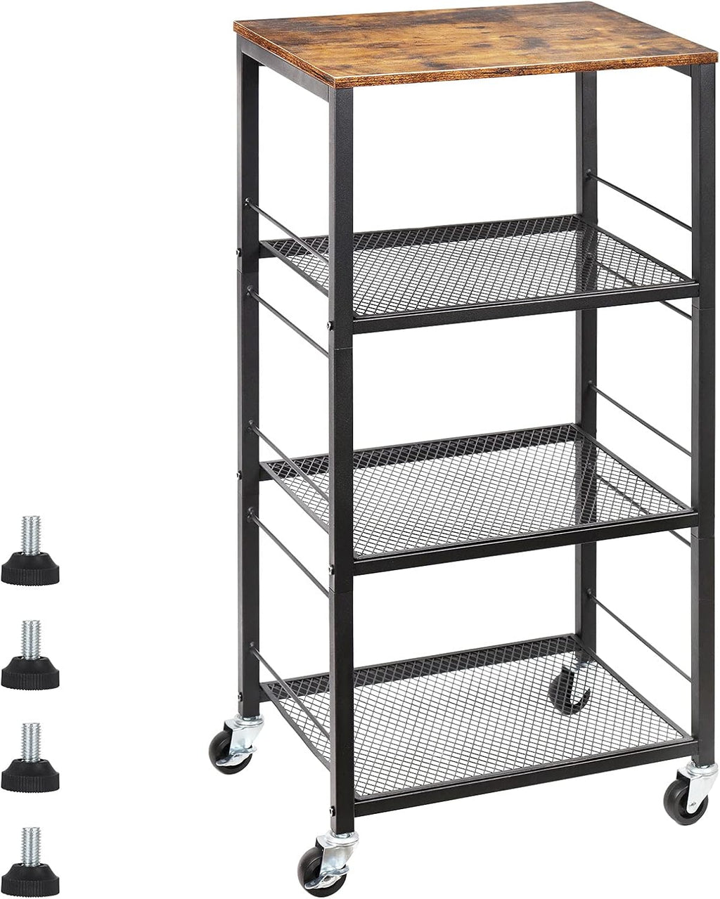 CADUKE Kitchen Storage Cart Baker's Rack 4-Tier Industrial Wood | Kitchen Island Stand, Serving Bar Cart, on Wheel, MDF, End Side Table Storage, Trolley Rack, for Bedside, Bathroom, Office