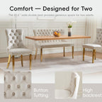 Velvet Double Dining Loveseat Bench with Wing Back, Tufted Upholstered 2-Seat Design,Golden Stainless Steel Legs, Modern Mid-Century Accent Seating for Dining Room, Kitchen, or Entryway (Beige)