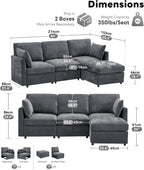 Iroomy Sectional Couch for Living Room, Comfy L Shaped Convertible Sofa, 4 Seater Modern Chenille Sofa with Ottoman, Grey